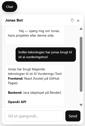 Screenshot af chatbot på portfolien